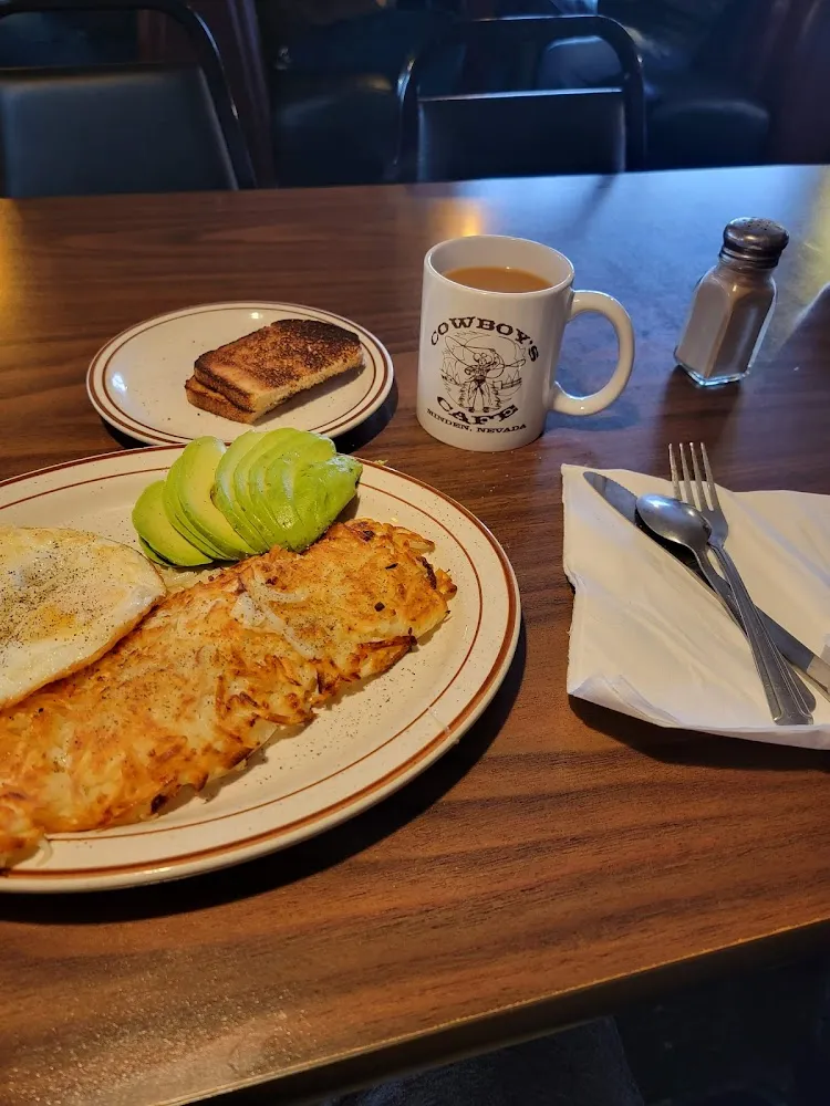 2 Eggs Hash Browns Toast and Avocado